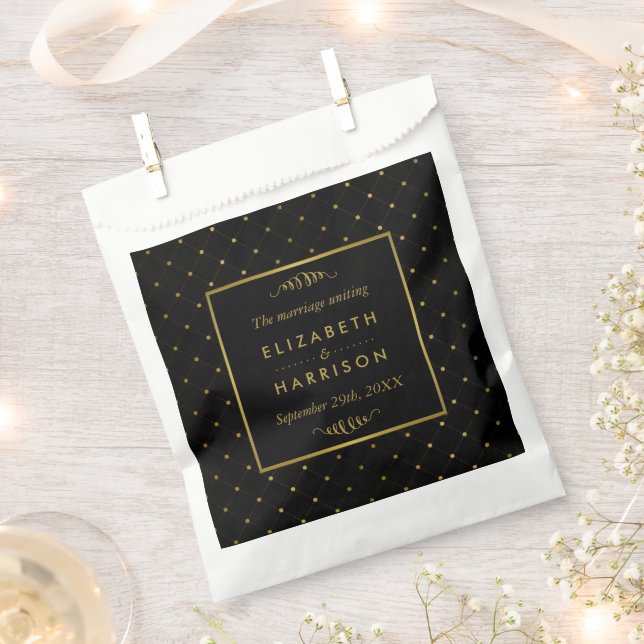 Modern Black & Gold Foil Effect Wedding Favour Bags (Clipped)