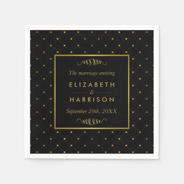 Modern Black & Gold Foil Effect Wedding Napkin (Front)