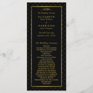 Modern Black & Gold Foil Effect Wedding Program Programme