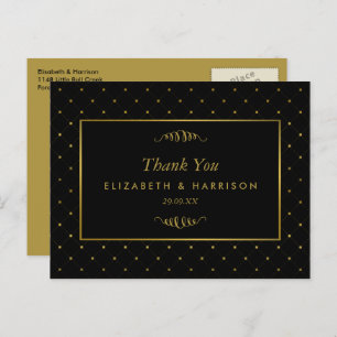 Modern Black & Gold Foil Effect Wedding Thank You Postcard