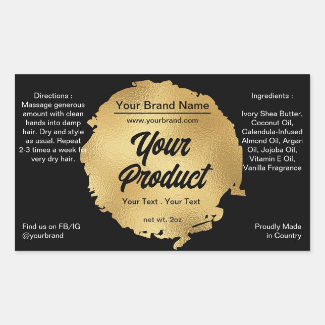 Modern Black Gold Foil Grungy Luxury Chic Product Rectangular Sticker (Front)