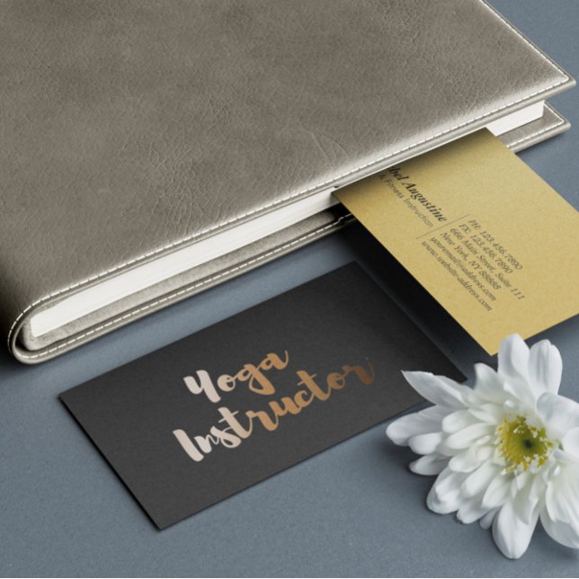 Modern Black Gold Foil Yoga Instructor Typography Business Card (Creator Uploaded)