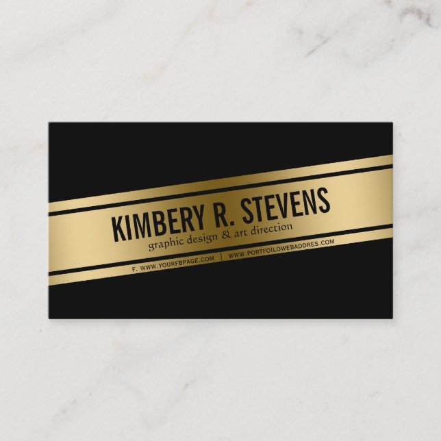 Modern Black & Gold Geometric Design Business Card (Front)