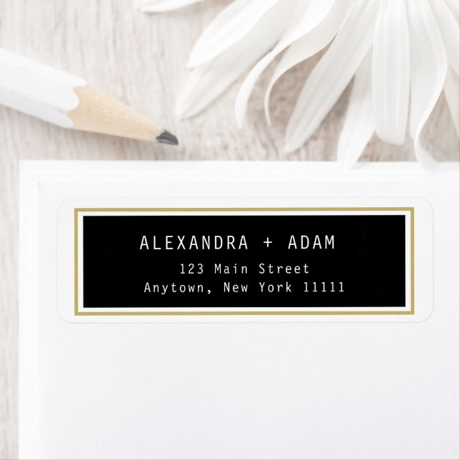 Modern Black & Gold Geometric Return Address Label (Insitu)