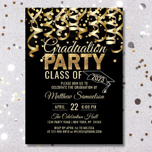 Modern Black Gold Glitter 2024 GRADUATION Party Invitation