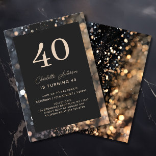 Modern, Black, Gold, Glitter, 40. Birthday Invitation