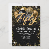 Modern Black Gold Glitter Balloon Any Age Birthday