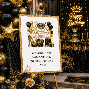 Modern Black Gold Glitter Birthday Queen Welcome S Poster