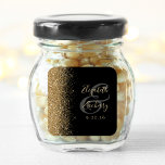 Modern Black Gold Glitter Edge Wedding Square Sticker<br><div class="desc">This elegant modern wedding sticker features a faux gold glitter design on the left edge. Easily customise the gold coloured text on a black background,  with the names of the bride and groom in handwriting calligraphy over a large grey ampersand.</div>