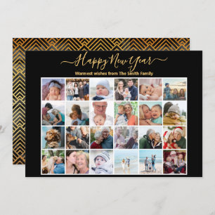Modern Black Gold Glitter Elegant Script Photo Holiday Card