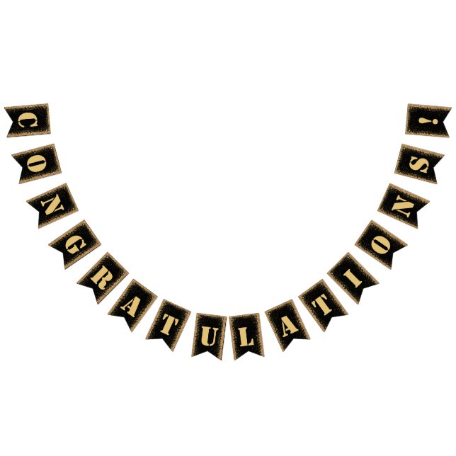 Modern Black & Gold Glitter Engagement  Party Bunt Bunting (All)