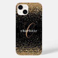 Modern Black Gold Glitter Monogram Name Party