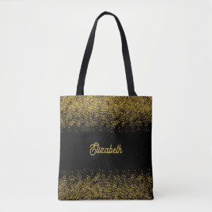 Modern black Gold Glitter Personalized Tote Bag