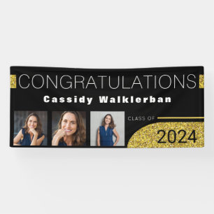 Modern Black Gold Glitter Photo Graduation Banner