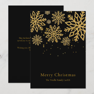 Modern Black Gold Glitter Script Christmas    Holiday Card