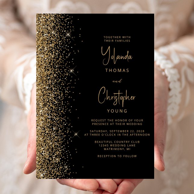 Modern Black Gold Glitter Trendy Wedding Invitation (Creator Uploaded)