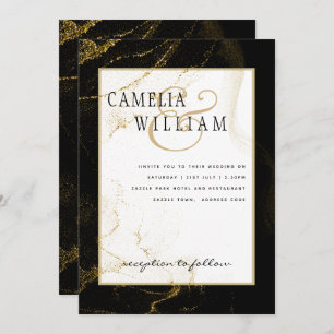 Modern Black Gold Glitter Wedding Invitation