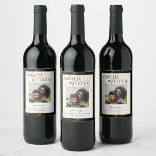 Modern Black Gold Glitter Wedding Wine Label