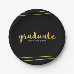 Modern Black & Gold Graduate Paper Plates
