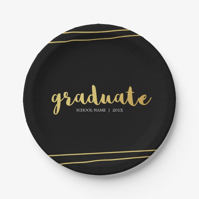 Modern Black & Gold Graduate Paper Plates (Front)