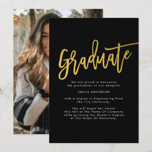 Modern Black Gold Graduate Photo  Announcement