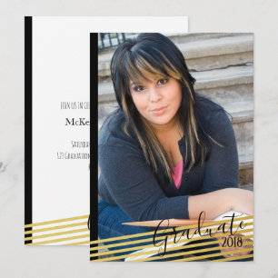 Modern Black & Gold Graduate Photo Invitations