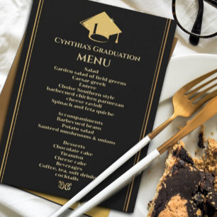Modern Black Gold Graduation Menu Invitation