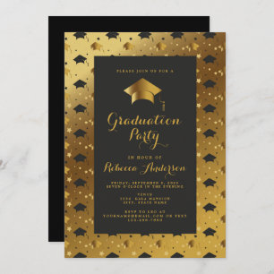 Modern Black Gold Graduation Party Invitation