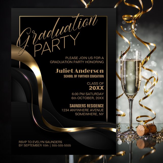 Modern Black Gold Graduation Party Invitation (Creator Uploaded)