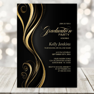 Modern Black Gold Graduation Party Invitation