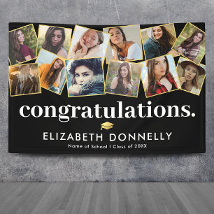 Modern Black Gold Graduation Photo Collage Banner