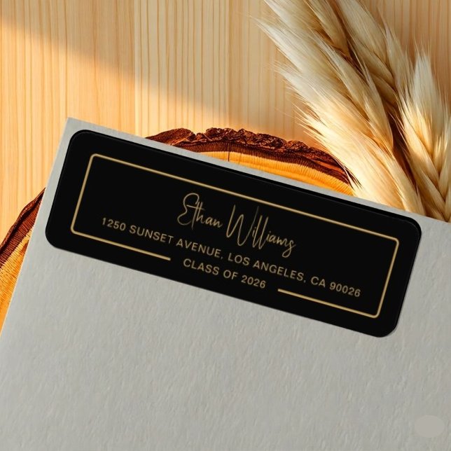 Modern Black Gold Graduation Return Address  (Creator Uploaded)
