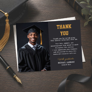 Modern Black Gold Graduation Thank You Photo Magnetic Invitation