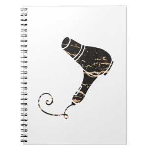 Modern Black & Gold Hair Dryer Art Spiral Notebook