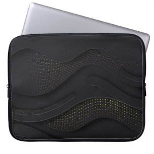 Modern Black-Gold Halftone Pattern Laptop Sleeve