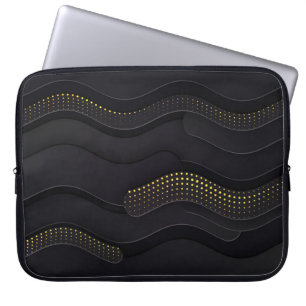 Modern Black-Gold Halftone Pattern Laptop Sleeve
