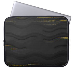 Modern Black-Gold Halftone Pattern Laptop Sleeve