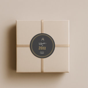 Modern Black & Gold Happy New Year Greek Meander Classic Round Sticker