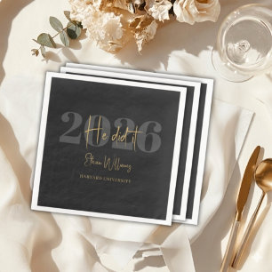 Modern Black Gold He Did It Graduation Paper Napki Napkin
