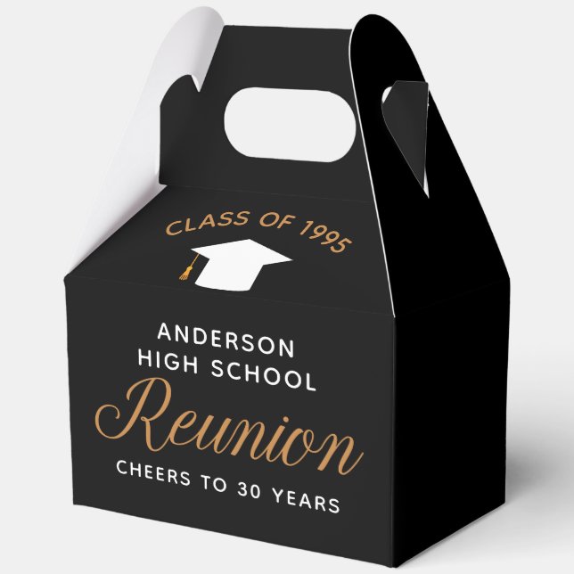 Modern Black Gold High School Alumni Reunion Party Favour Box (Front)