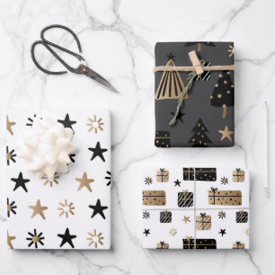 modern black gold holiday wrapping paper sheet