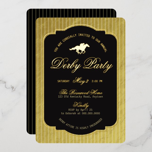 Modern Black & Gold Horse Race Derby Equestrian (Front/Back)