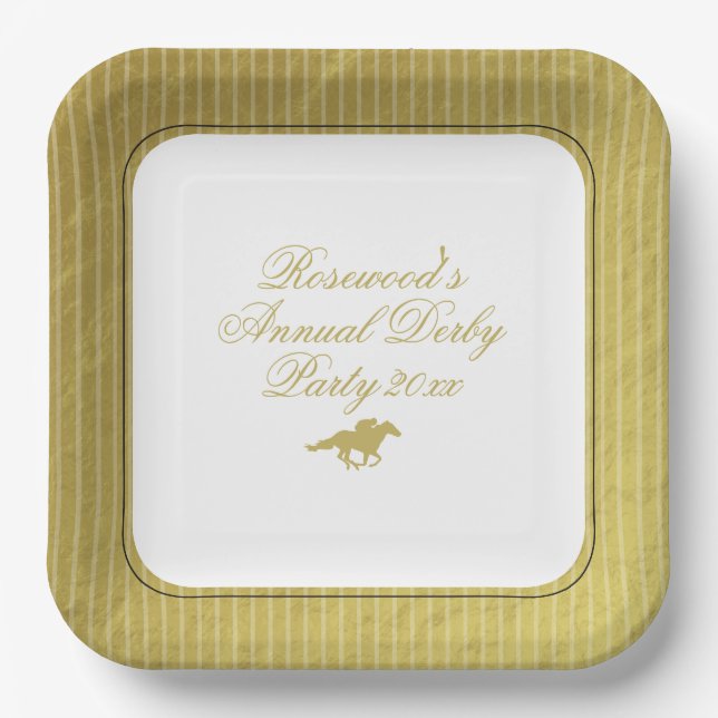 Modern Black & Gold Horse Race Derby Equestrian Paper Plate (Front)