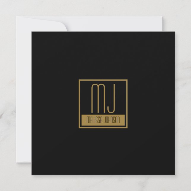 Modern Black & Gold Initial Monogram Card (Front)