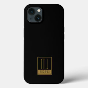 Modern Black & Gold Initial Monogram iPhone 13 Case