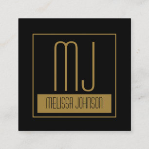 Modern Black & Gold Initial Monogram Social Media Square Business Card