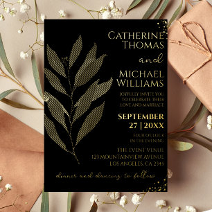 Modern Black Gold Leaf Wedding Monogram