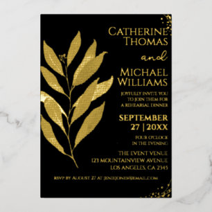 Modern Black Gold Leaf Wedding Rehearsal Dinner