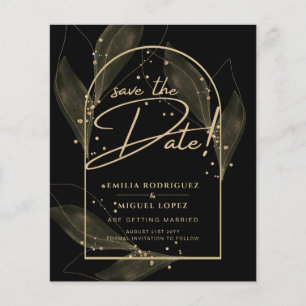 Modern Black Gold Leaves Wedding Save The Date  Flyer