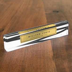 Modern Black & Gold Lines Abstract Business Office Nameplate